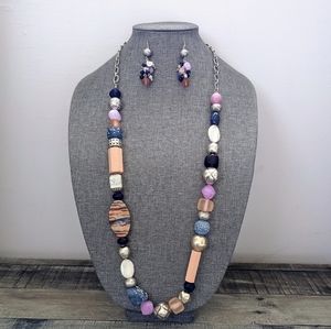 Chico's Abby Multi-Colored Single-Strand Beaded Necklace and Earring Set